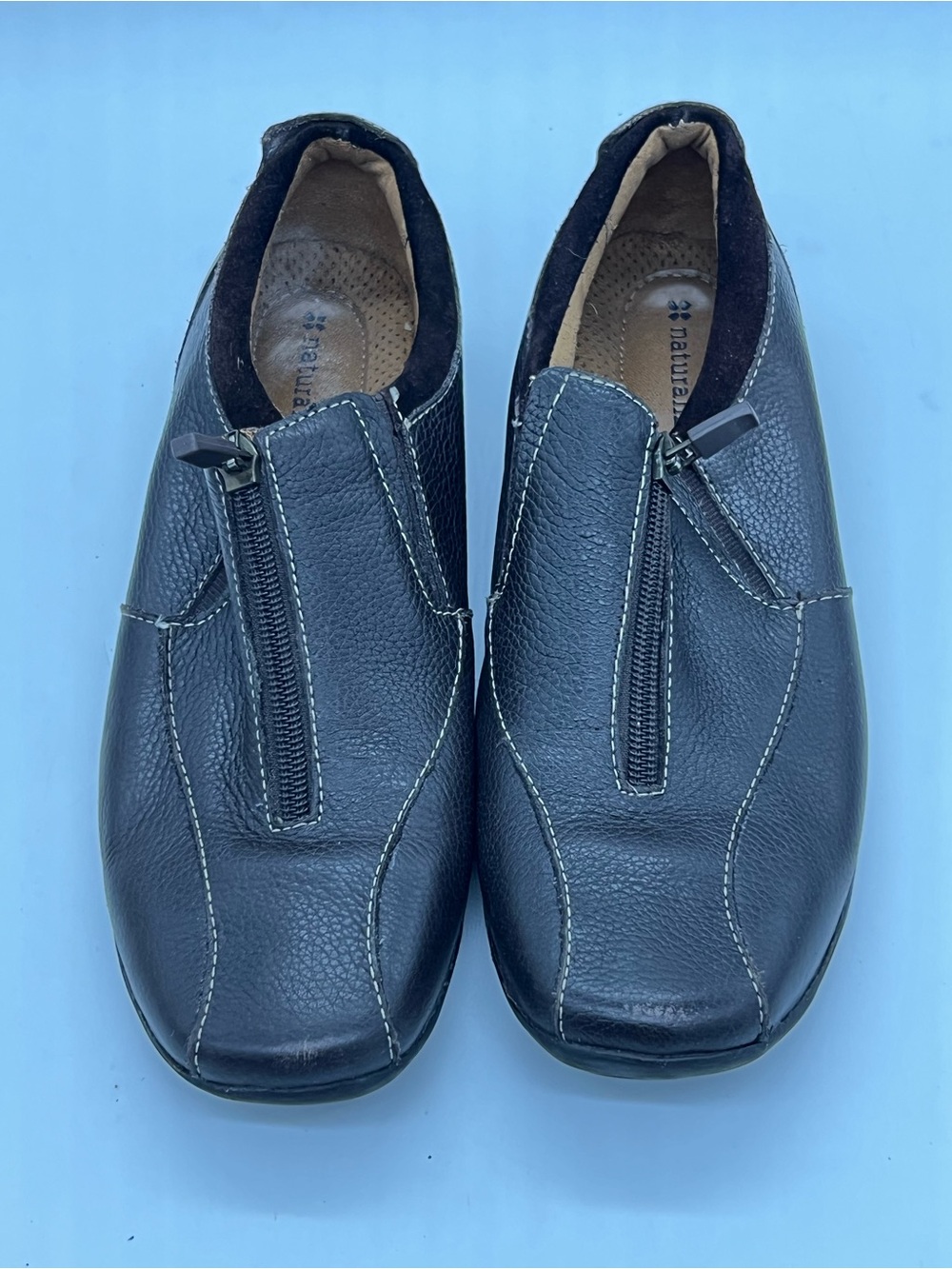 Naturalizer Brown Leather Front-Zip Women's Loafers